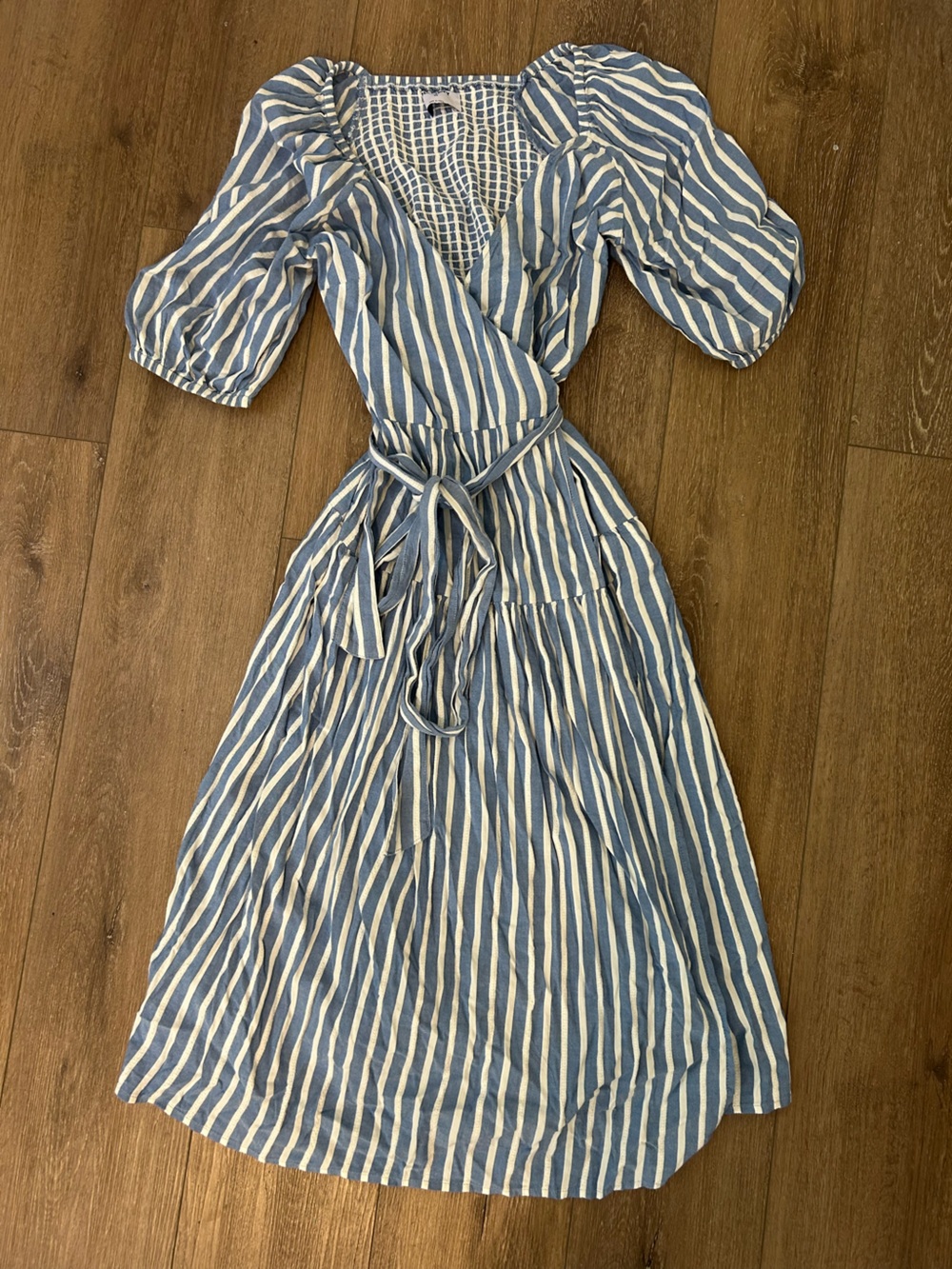 Old Navy Blue and White Striped Wrap Dress